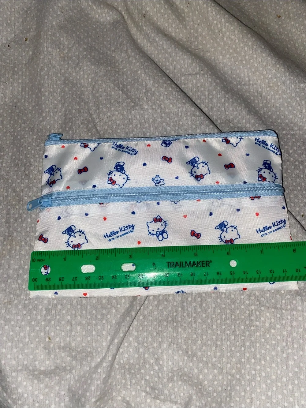 Hello Kitty White Pouch with Blue Trim and Red Bow Accents